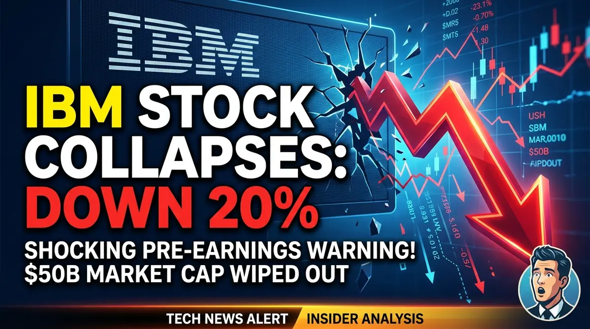 IBM stock market chart collapsing by 20 percent following an unexpected pre-earnings financial revenue warning.