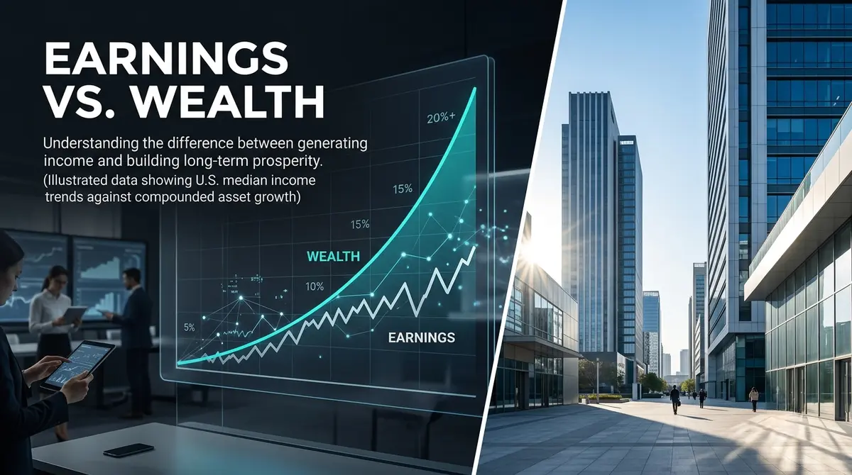 Chart comparing U.S. median income trends against long-term compound investment growth.